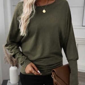 Women Solid Color Long Sleeve Minimalist Casual Top