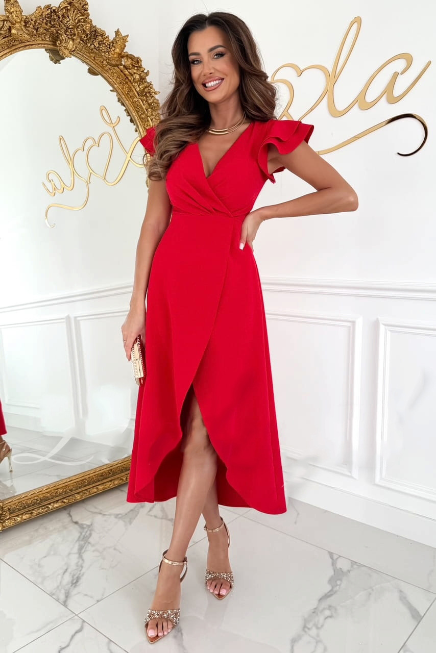 Cool Solid Color And V-neck Waist-tight Dress - Image 2