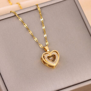 Amazing Titanium Double-layer Love Necklace With Rhinestones